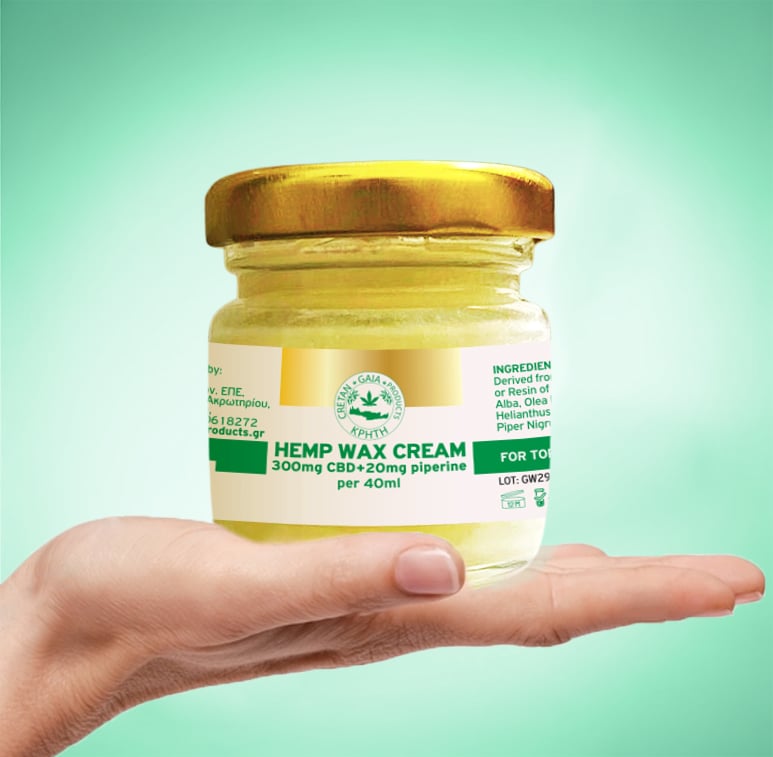 Cretan Gaia Hemp Wax Cream – 300mg Broad Spectrum CBD, 20mg Piperine, 40ml